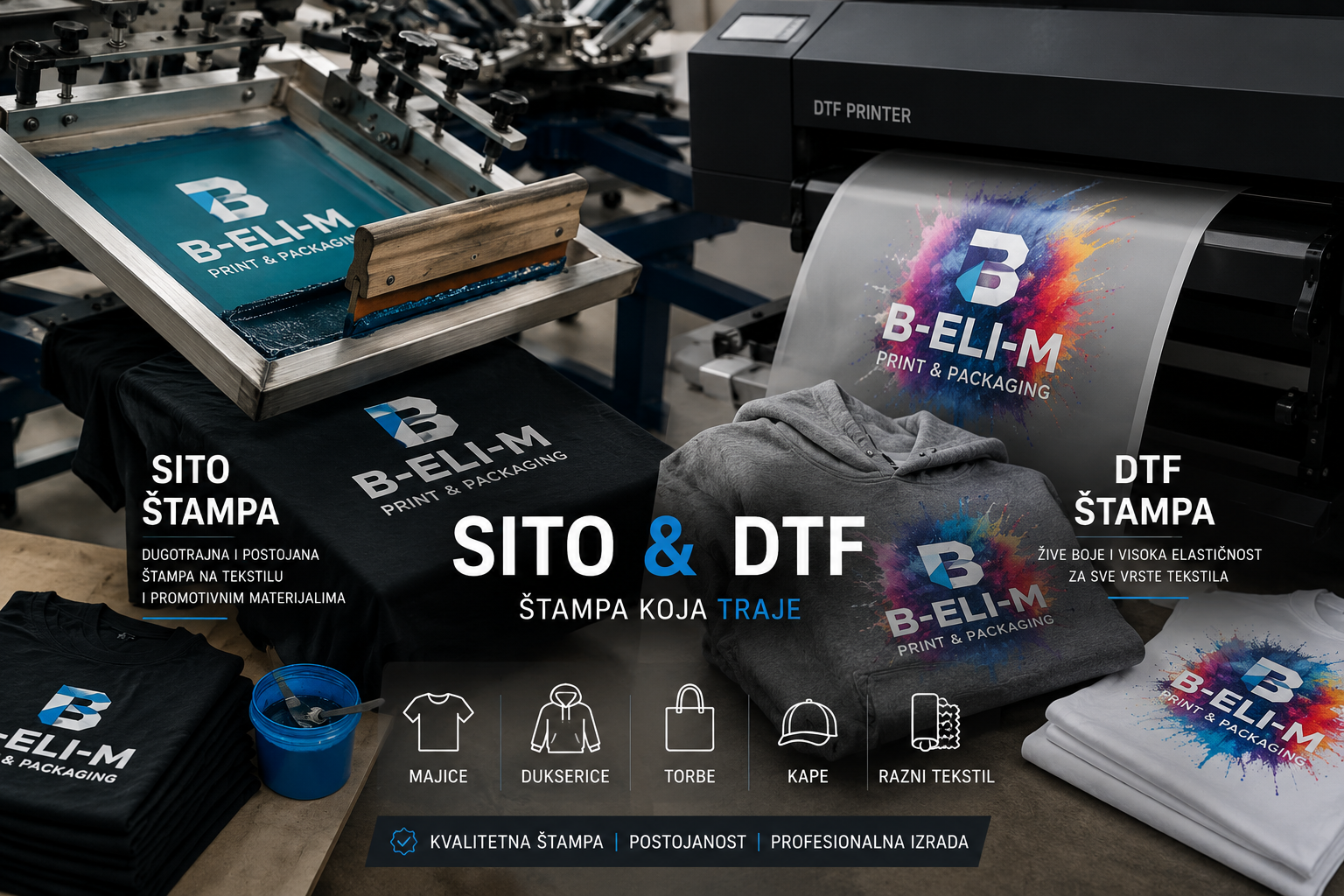 Profesionalna sito i DTF štampa na tekstilu, majicama i promotivnim proizvodima.