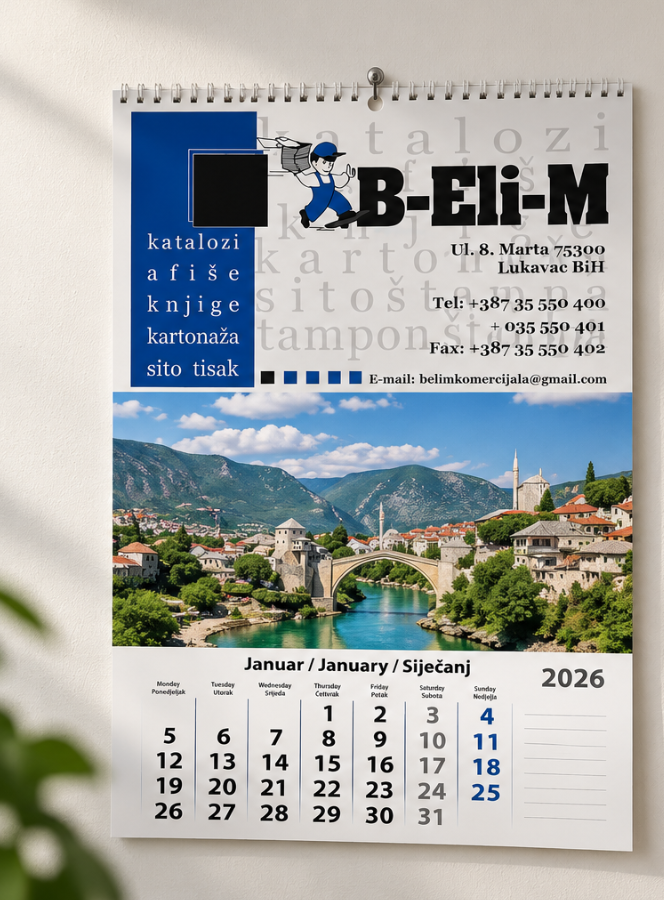 Kalendar sa vaktijom i logom firme za 2027. godinu