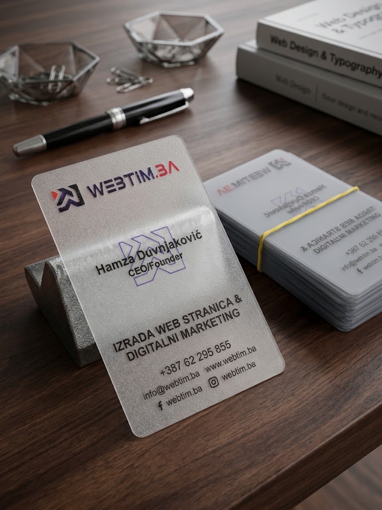 Print modernih vizit kartica na pjeskarenoj plastici. Print vizit kartica tuzla